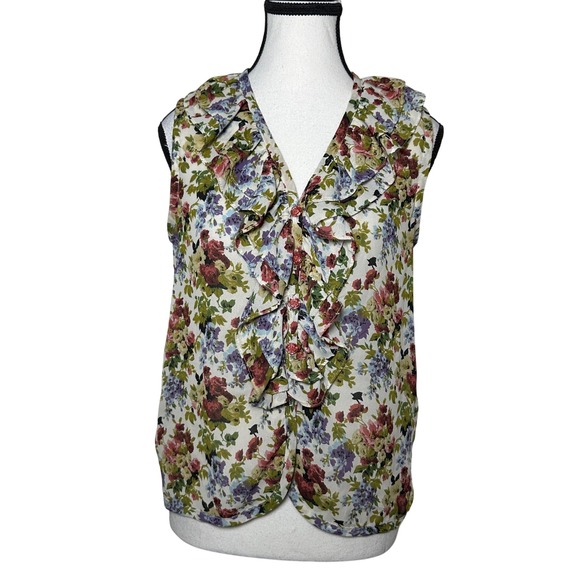 VTG 90s Wrapper Floral Ruffle Blouse Romantic Goth Whimsy Cottagecore Boho Top M - Picture 2 of 10